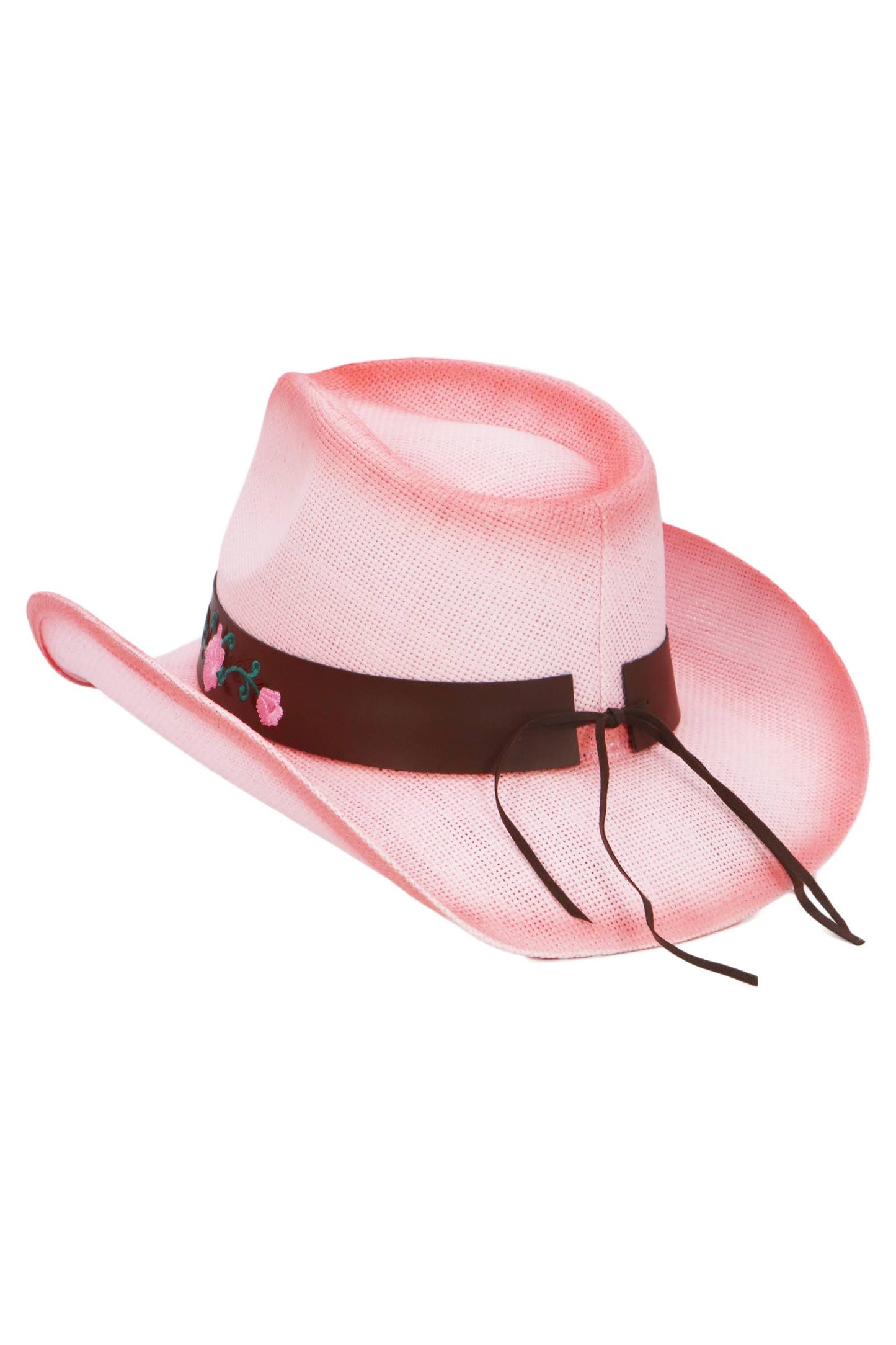 Pink Rose Concho Belt Ombre Straw Cowboy Hat