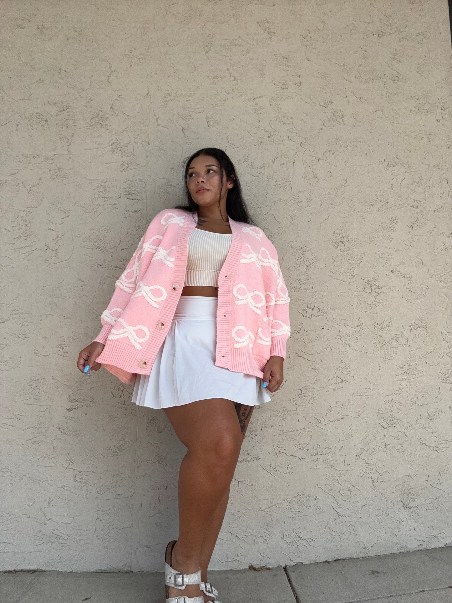 IT1670B Oversized Ribbon Sweater Cardigan