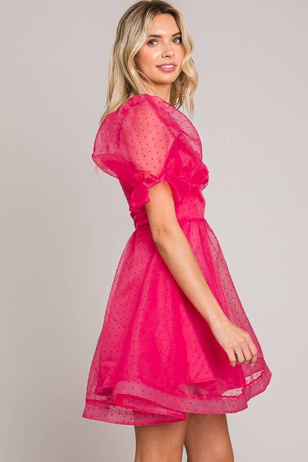FSD801821-STK - On or Off Shoulder Sheer Sleeve Mini Dress