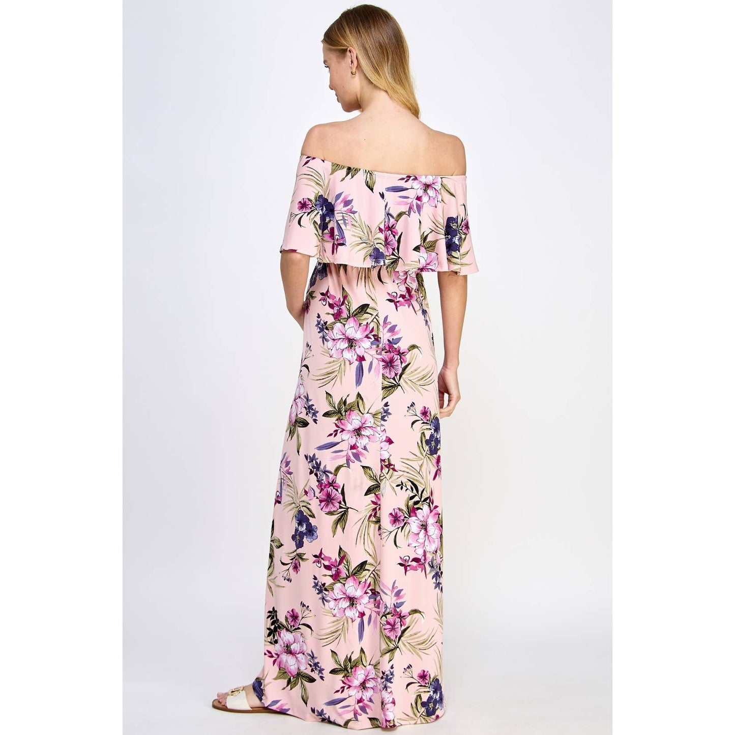 Ruffle Off Shoulder Maxi Maternity Dress