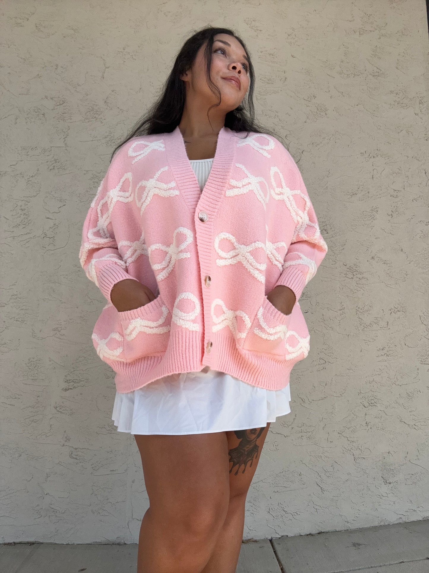IT1670B Oversized Ribbon Sweater Cardigan