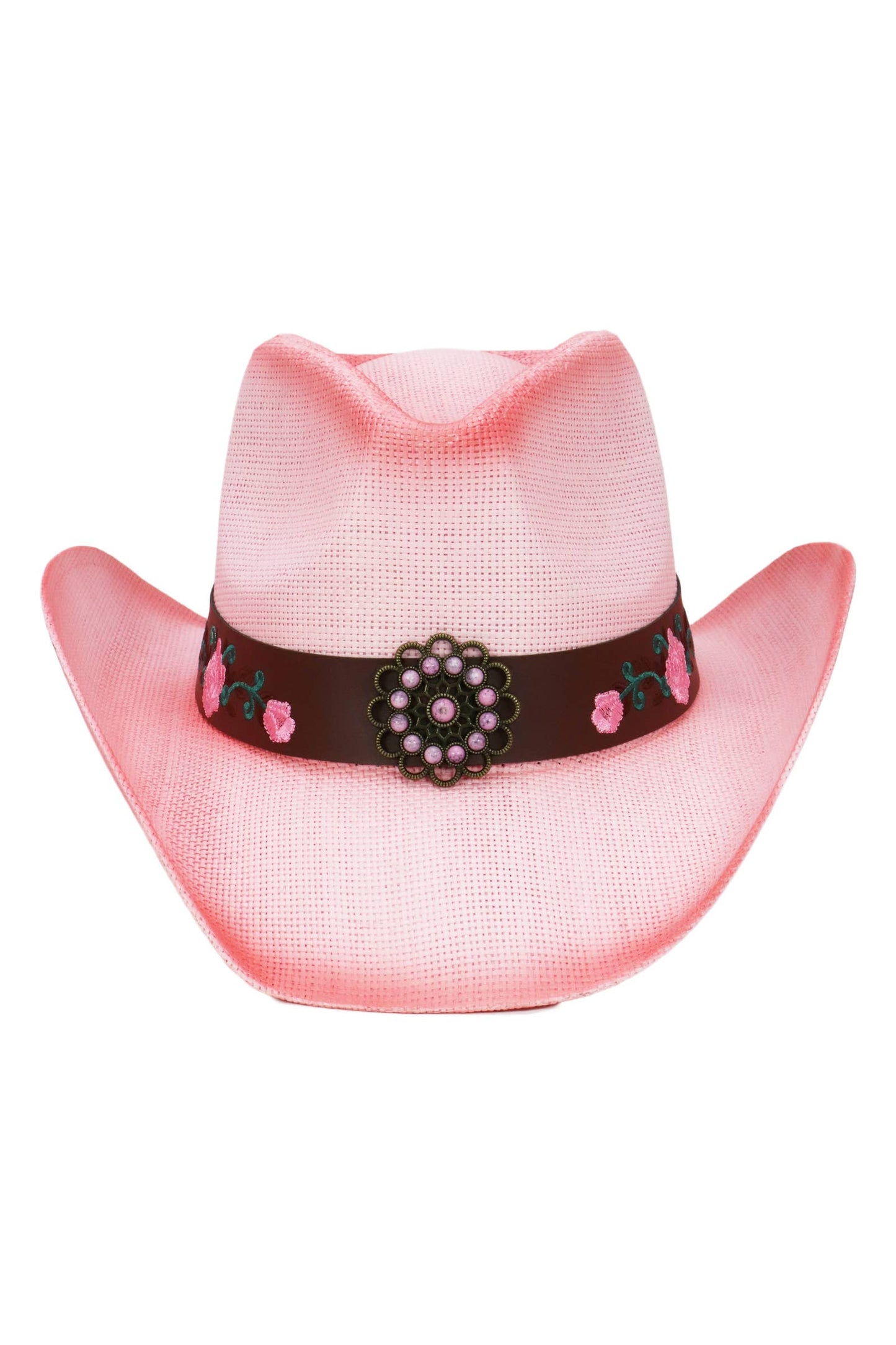 Pink Rose Concho Belt Ombre Straw Cowboy Hat