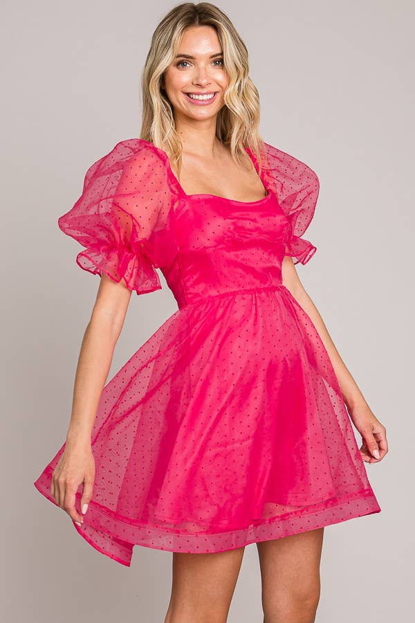 FSD801821-STK - On or Off Shoulder Sheer Sleeve Mini Dress