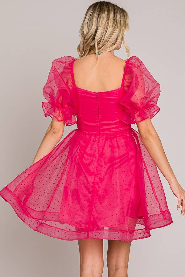 FSD801821-STK - On or Off Shoulder Sheer Sleeve Mini Dress
