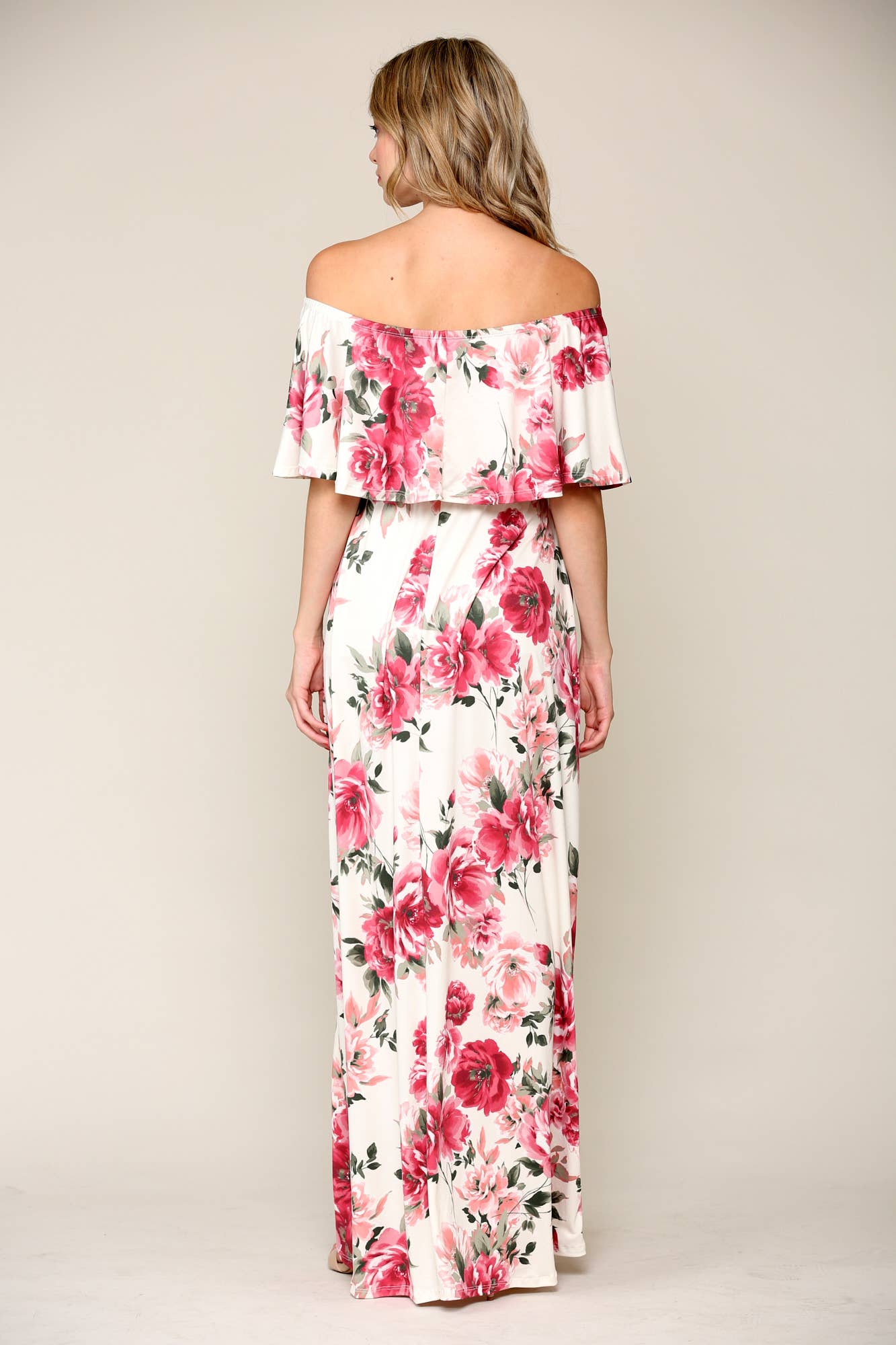 Pink Floral Off The Shoulder Maternity Maxi Dress