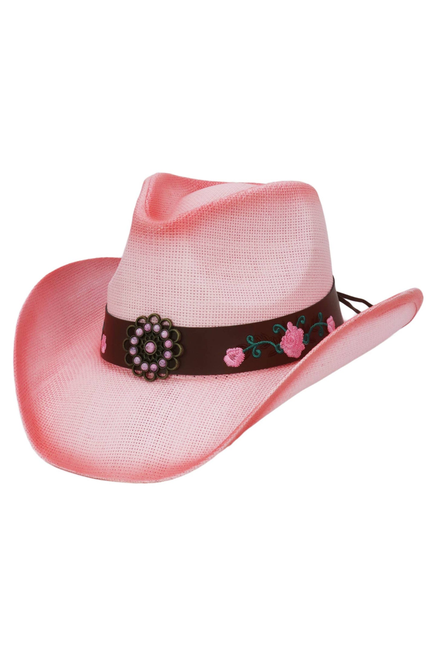 Pink Rose Concho Belt Ombre Straw Cowboy Hat