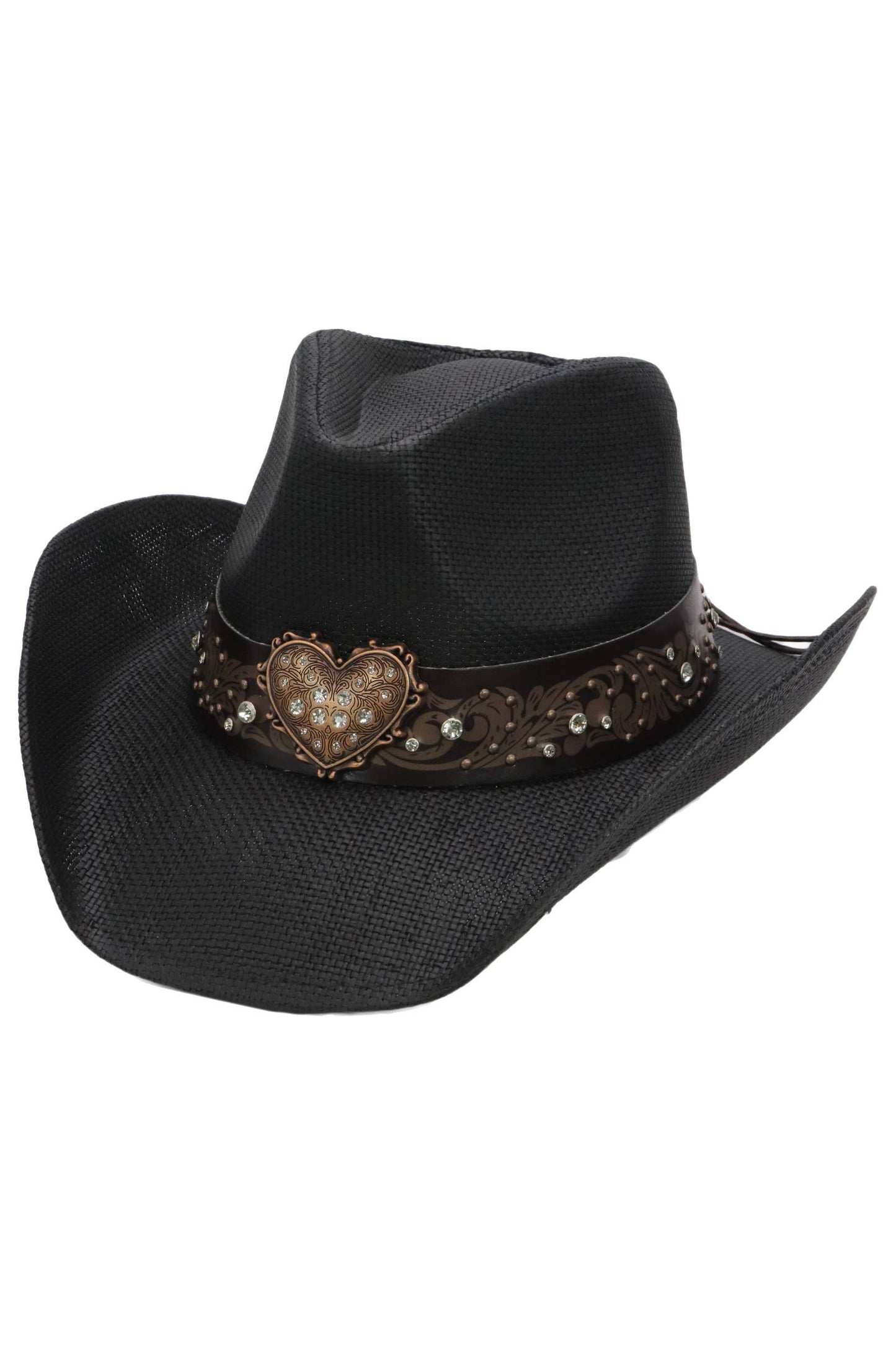 Heart Bling Rhinestone Belt Ombre Straw Cowboy Hat