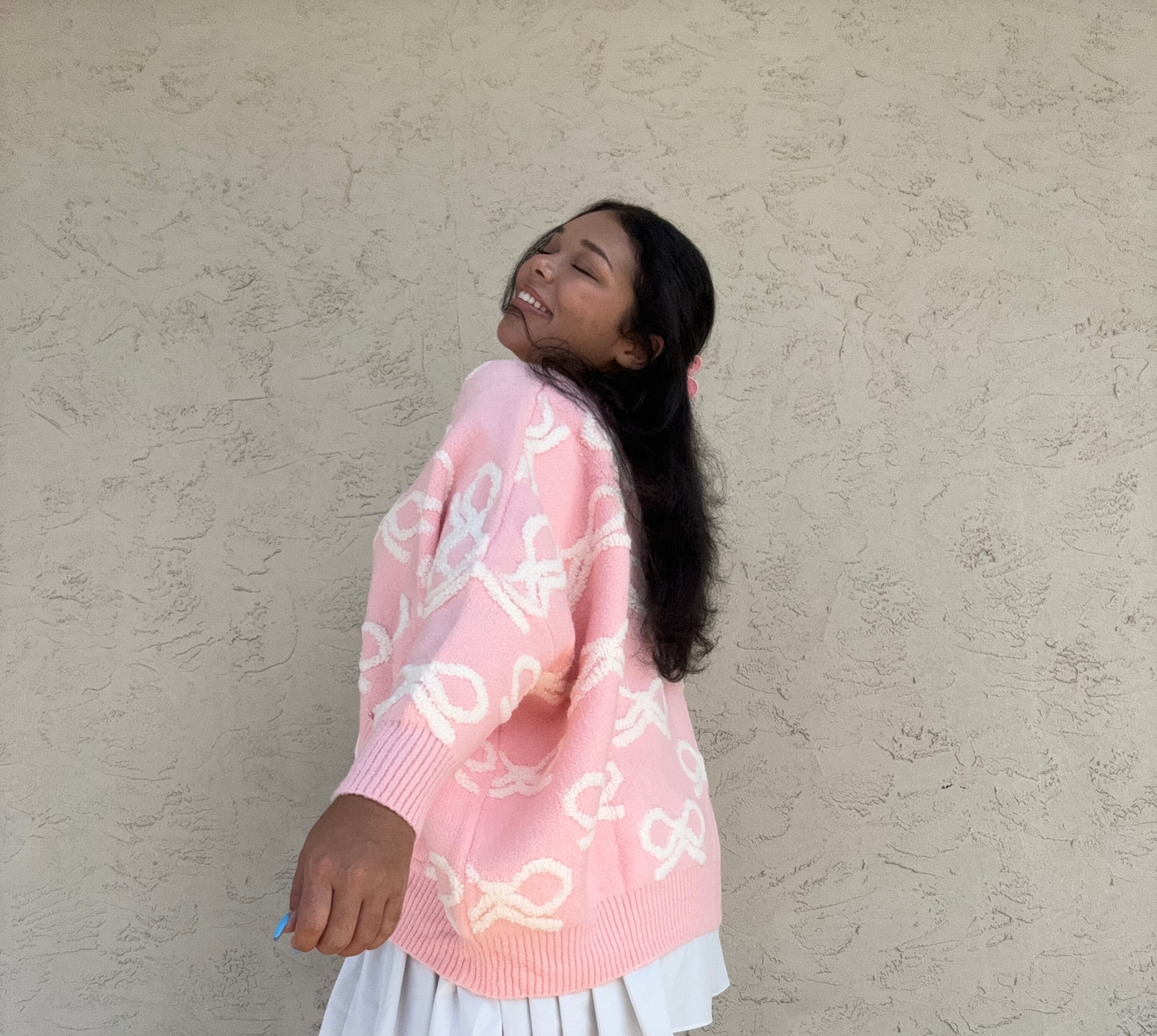 IT1670B Oversized Ribbon Sweater Cardigan