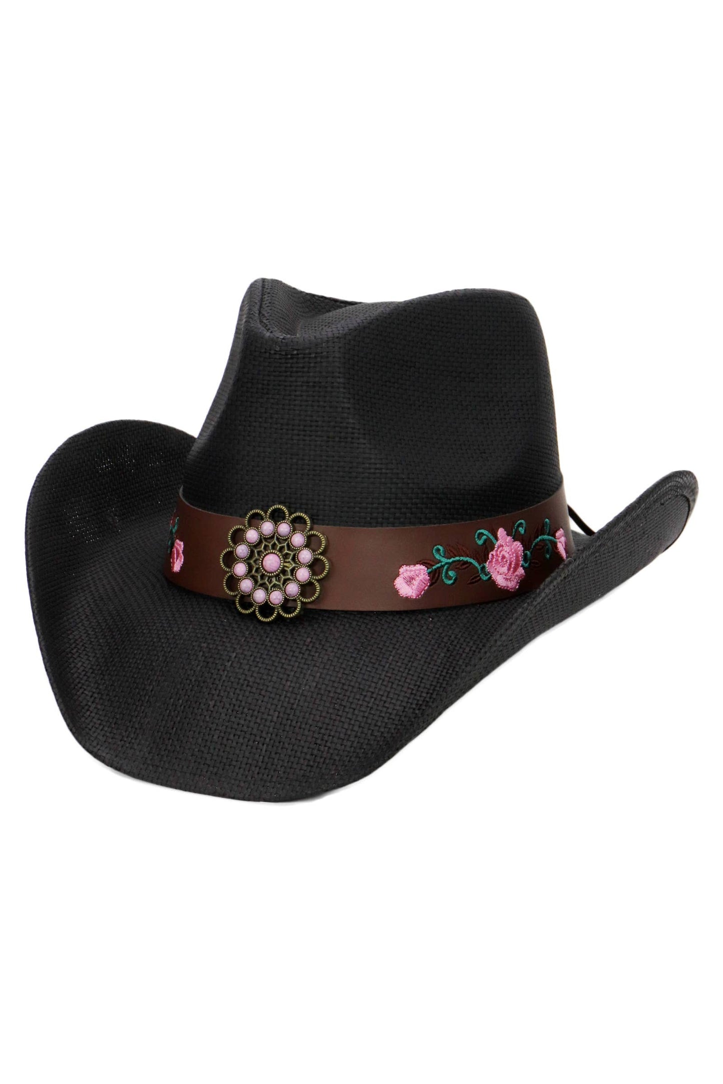 Pink Rose Concho Belt Ombre Straw Cowboy Hat