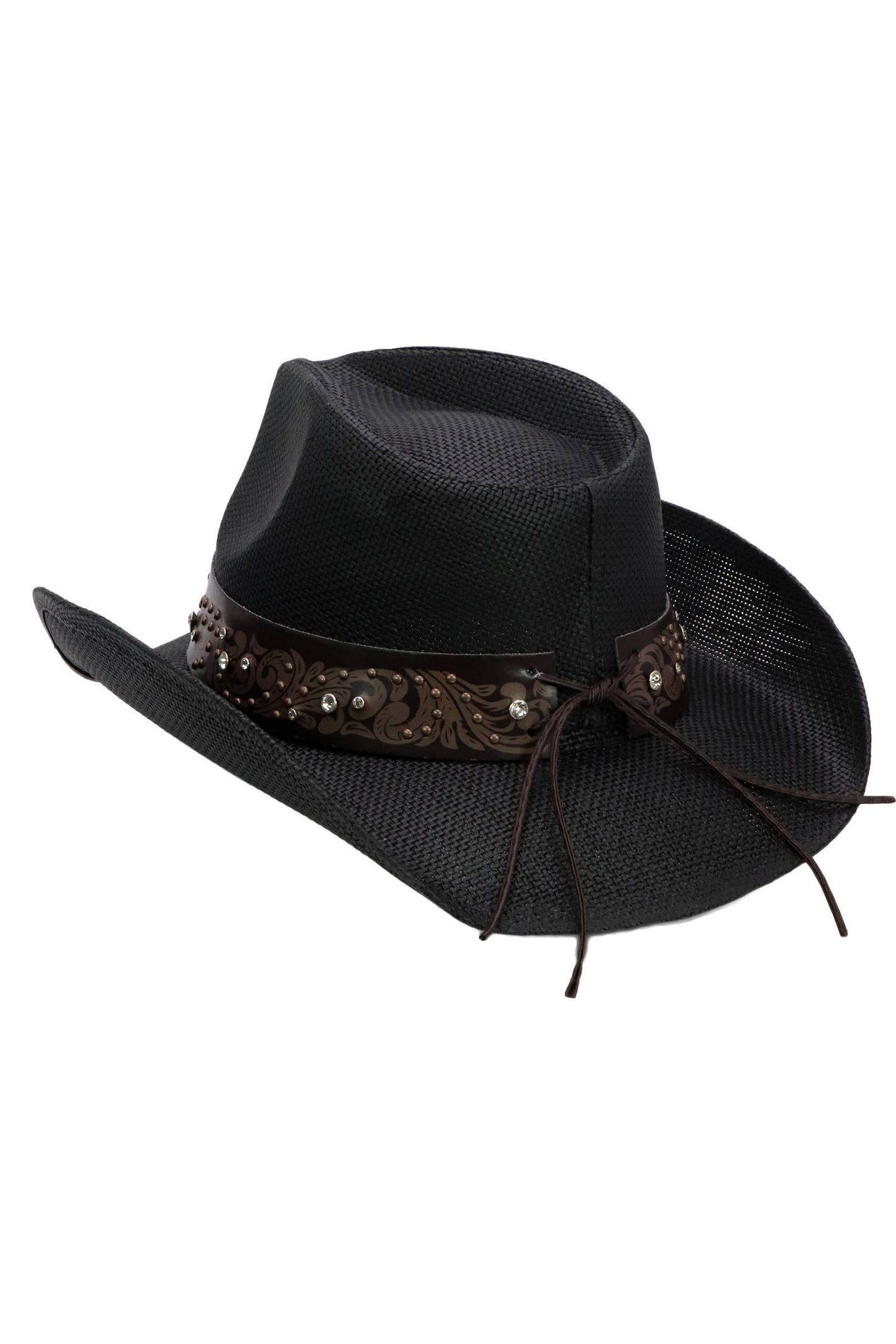 Heart Bling Rhinestone Belt Ombre Straw Cowboy Hat