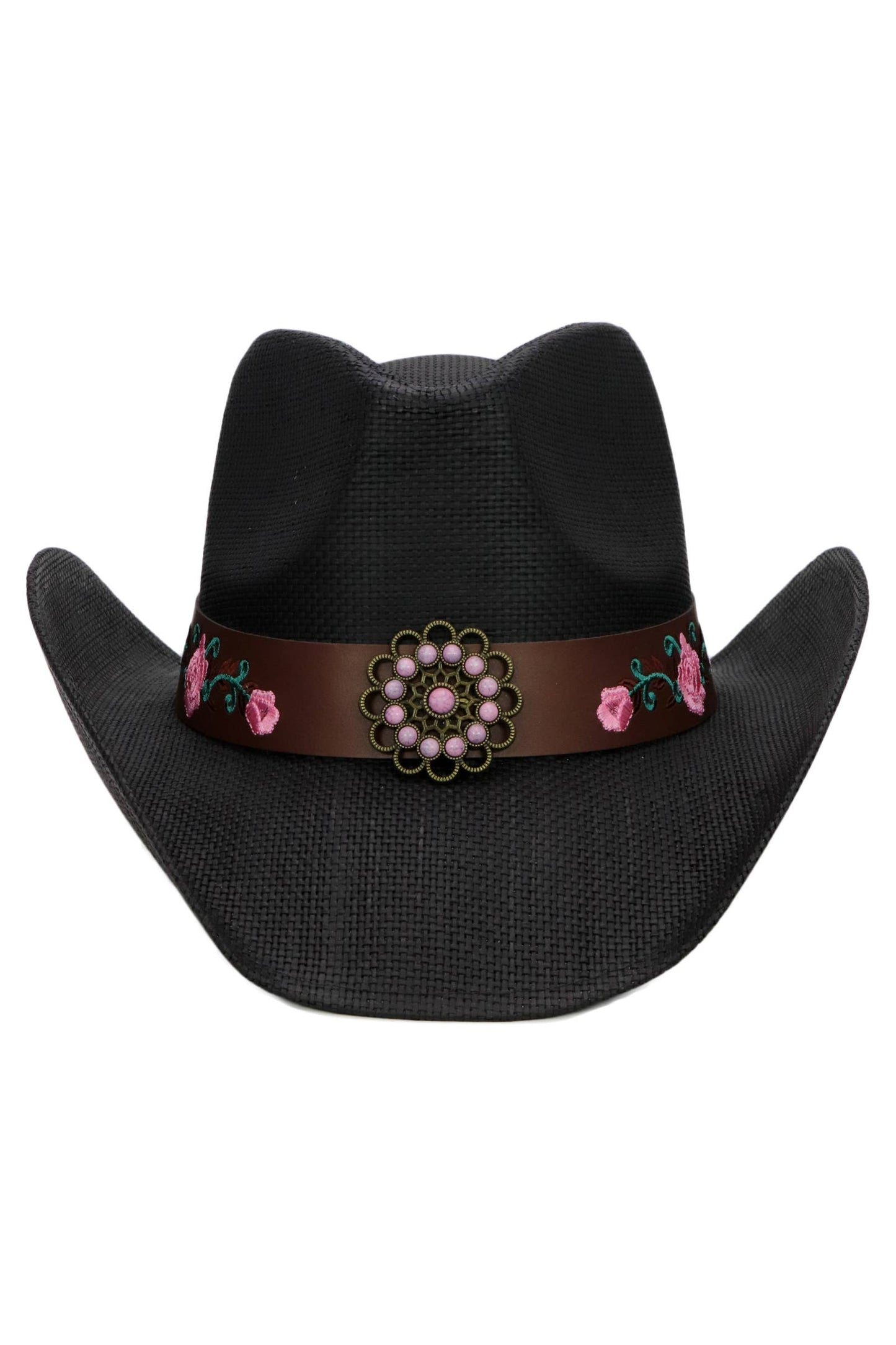 Pink Rose Concho Belt Ombre Straw Cowboy Hat
