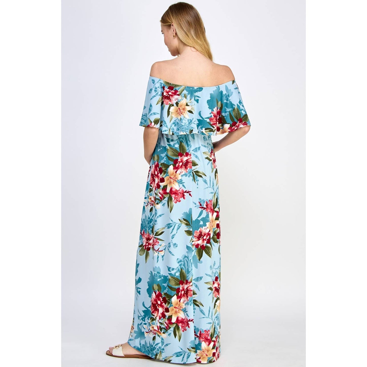 Ruffle Off Shoulder Maxi Maternity Dress