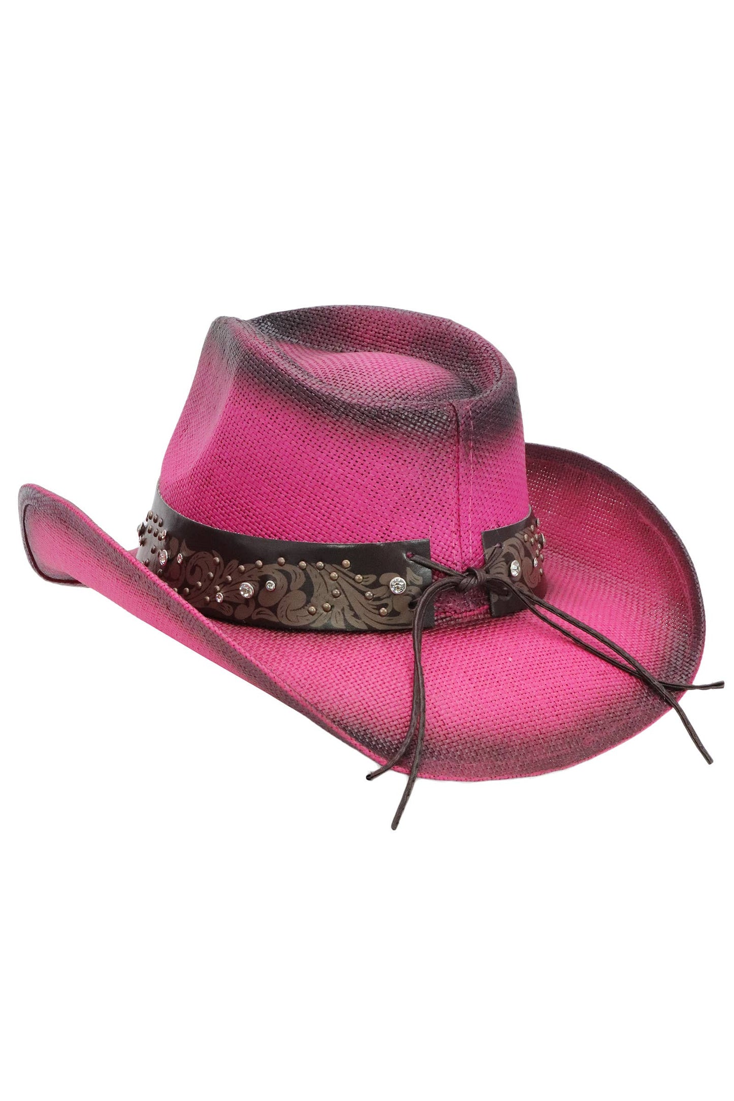 Heart Bling Rhinestone Belt Ombre Straw Cowboy Hat