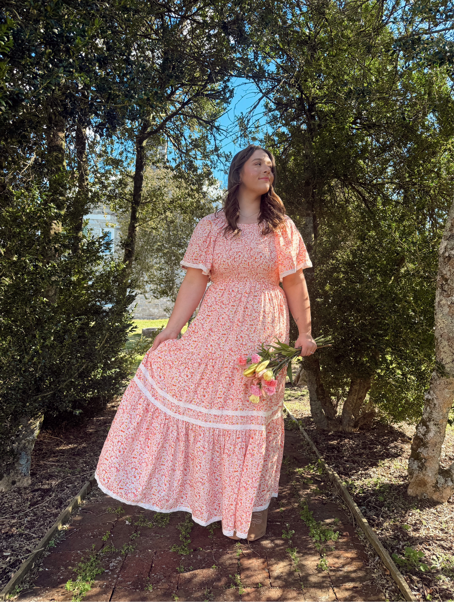 Smocked Flutter Sleeve Maxi Dress