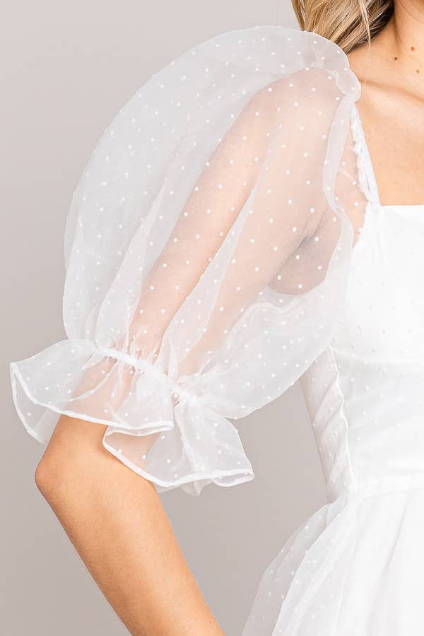 FSD801821-STK - On or Off Shoulder Sheer Sleeve Mini Dress