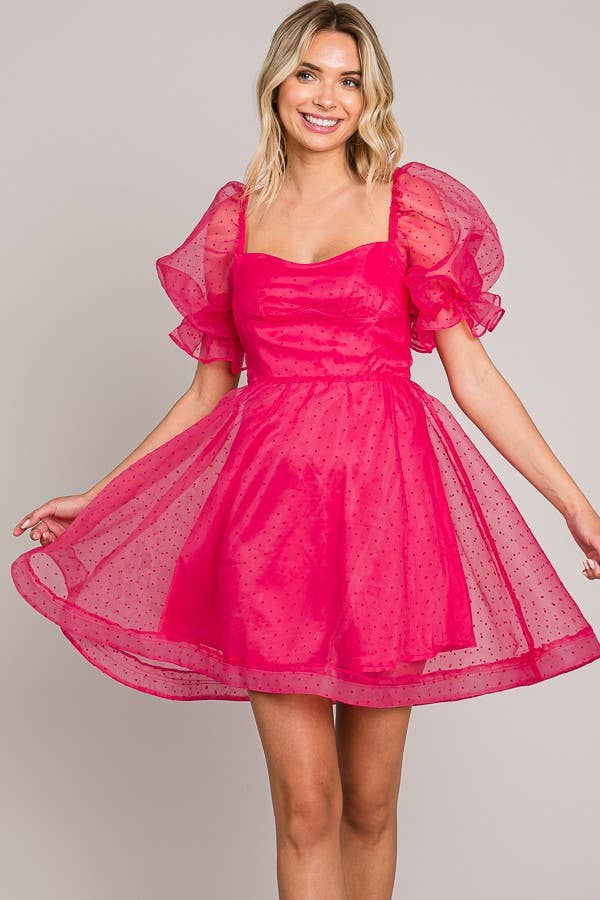 FSD801821-STK - On or Off Shoulder Sheer Sleeve Mini Dress