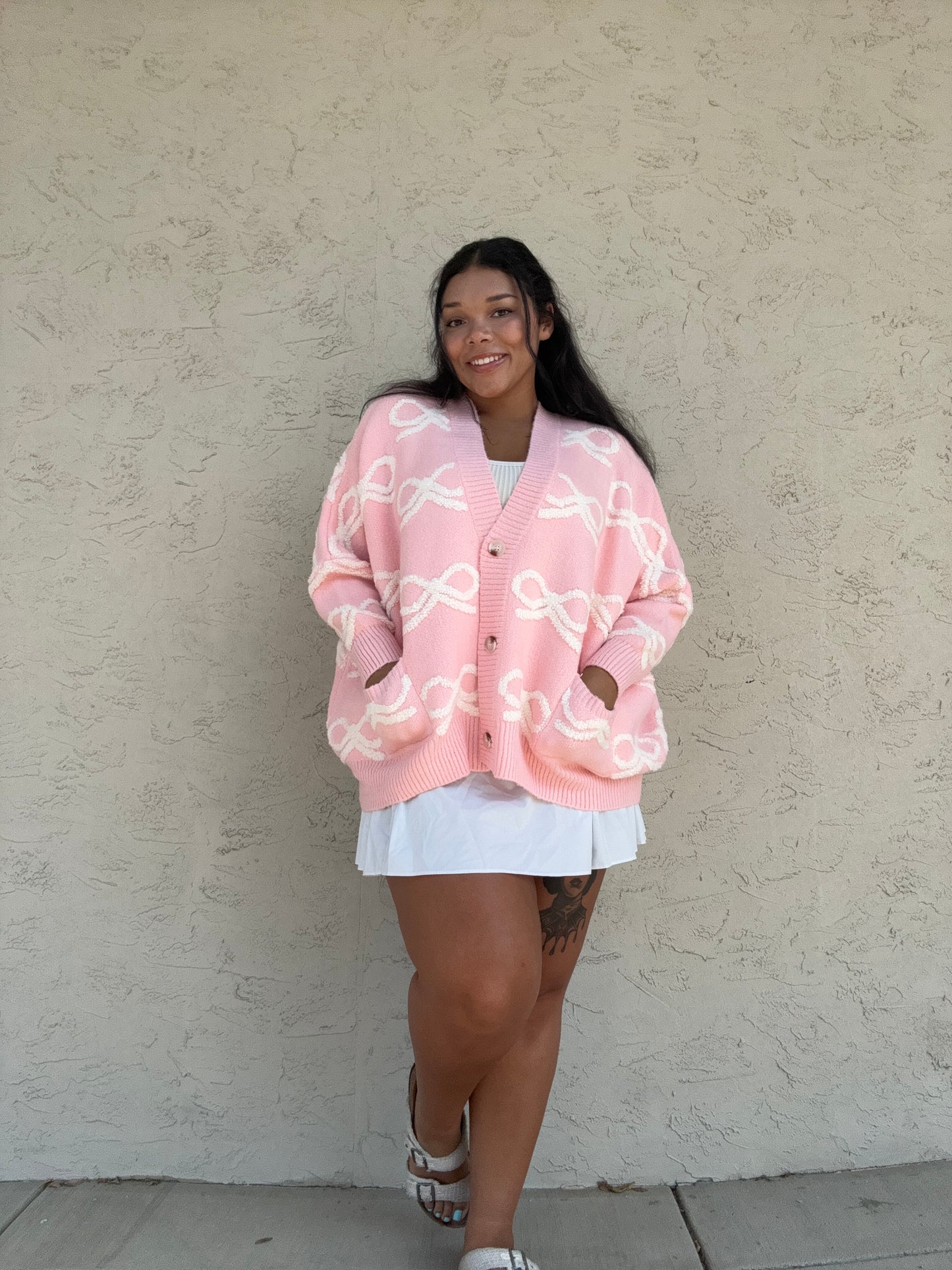 IT1670B Oversized Ribbon Sweater Cardigan