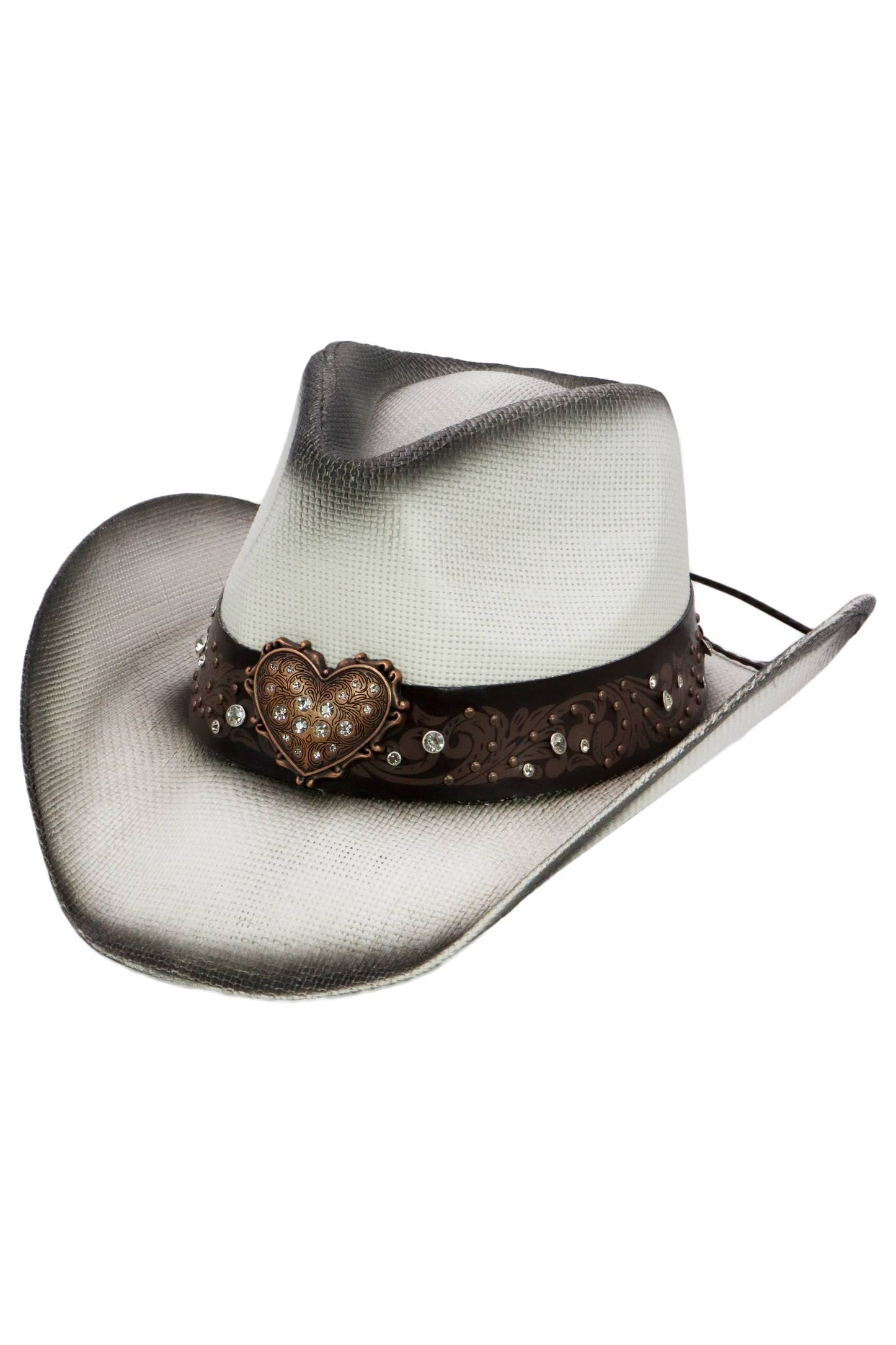 Heart Bling Rhinestone Belt Ombre Straw Cowboy Hat