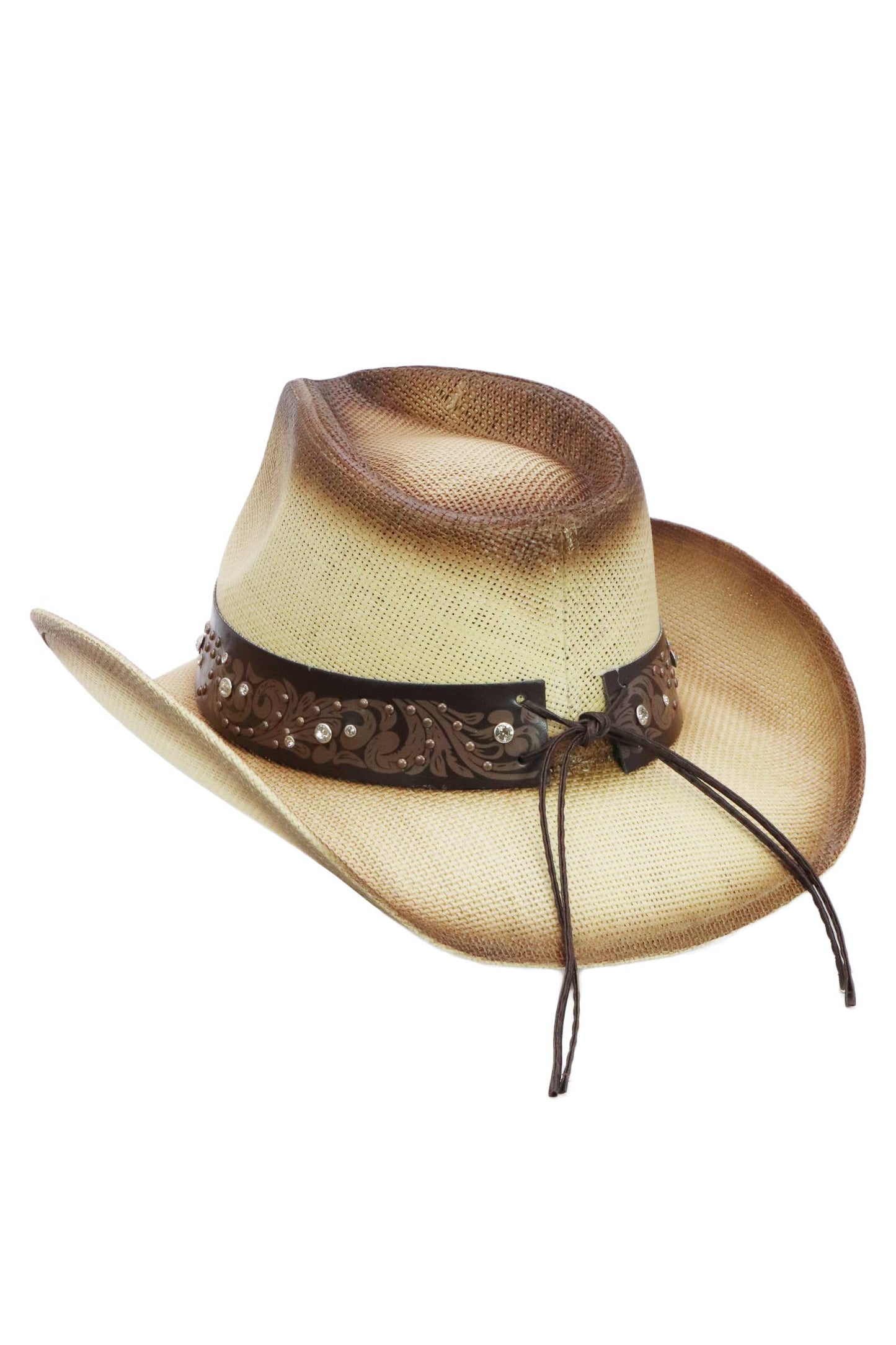 Heart Bling Rhinestone Belt Ombre Straw Cowboy Hat