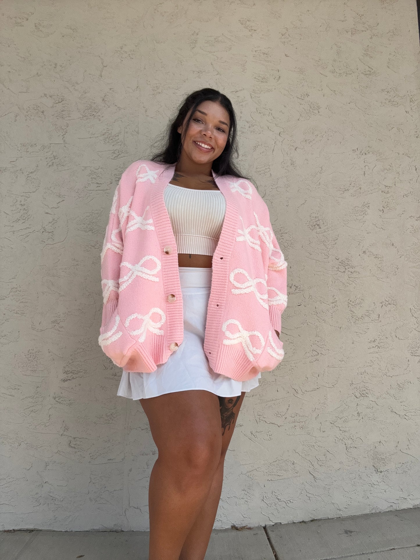IT1670B Oversized Ribbon Sweater Cardigan