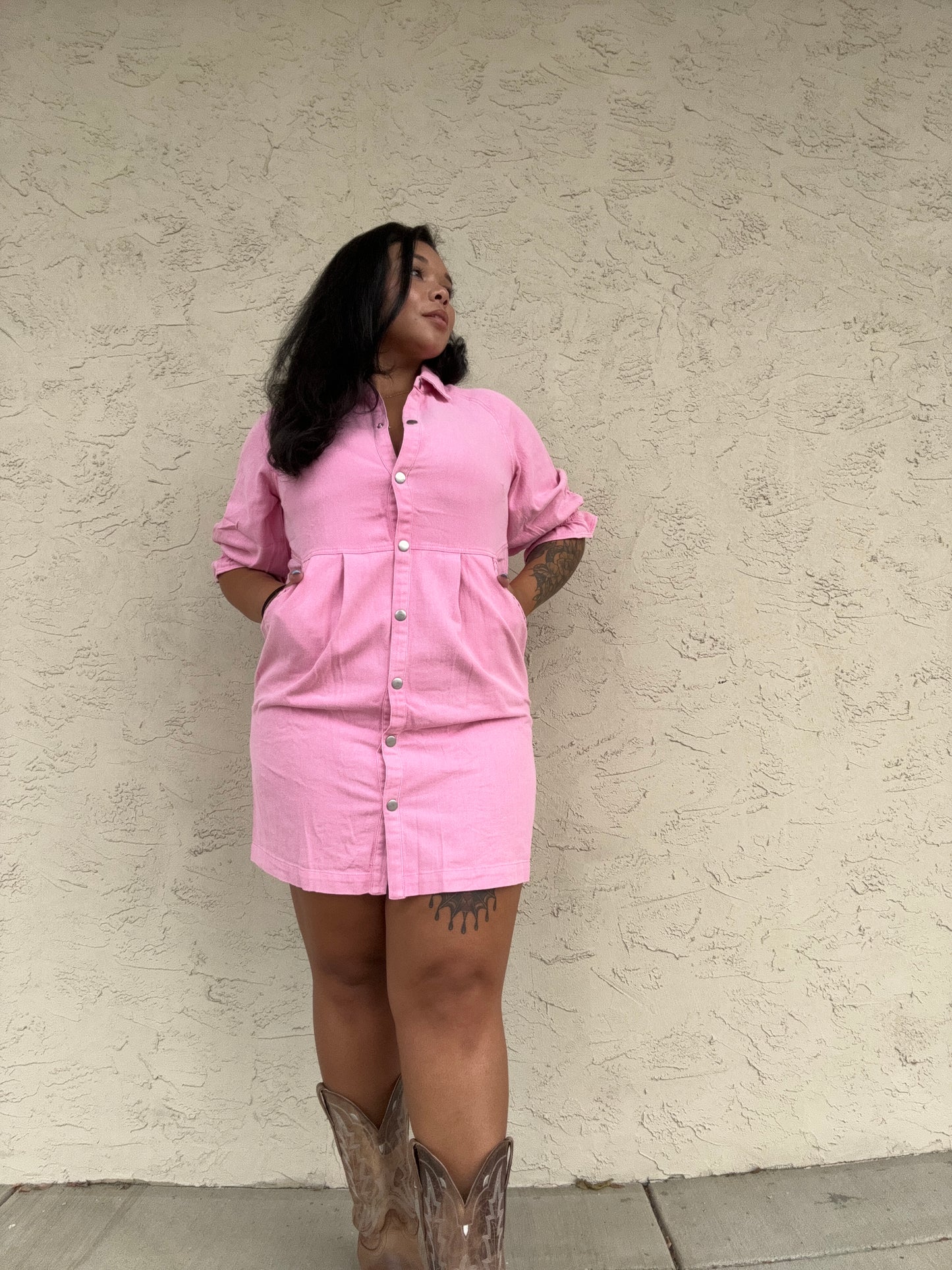 Washed Color Denim Dress
