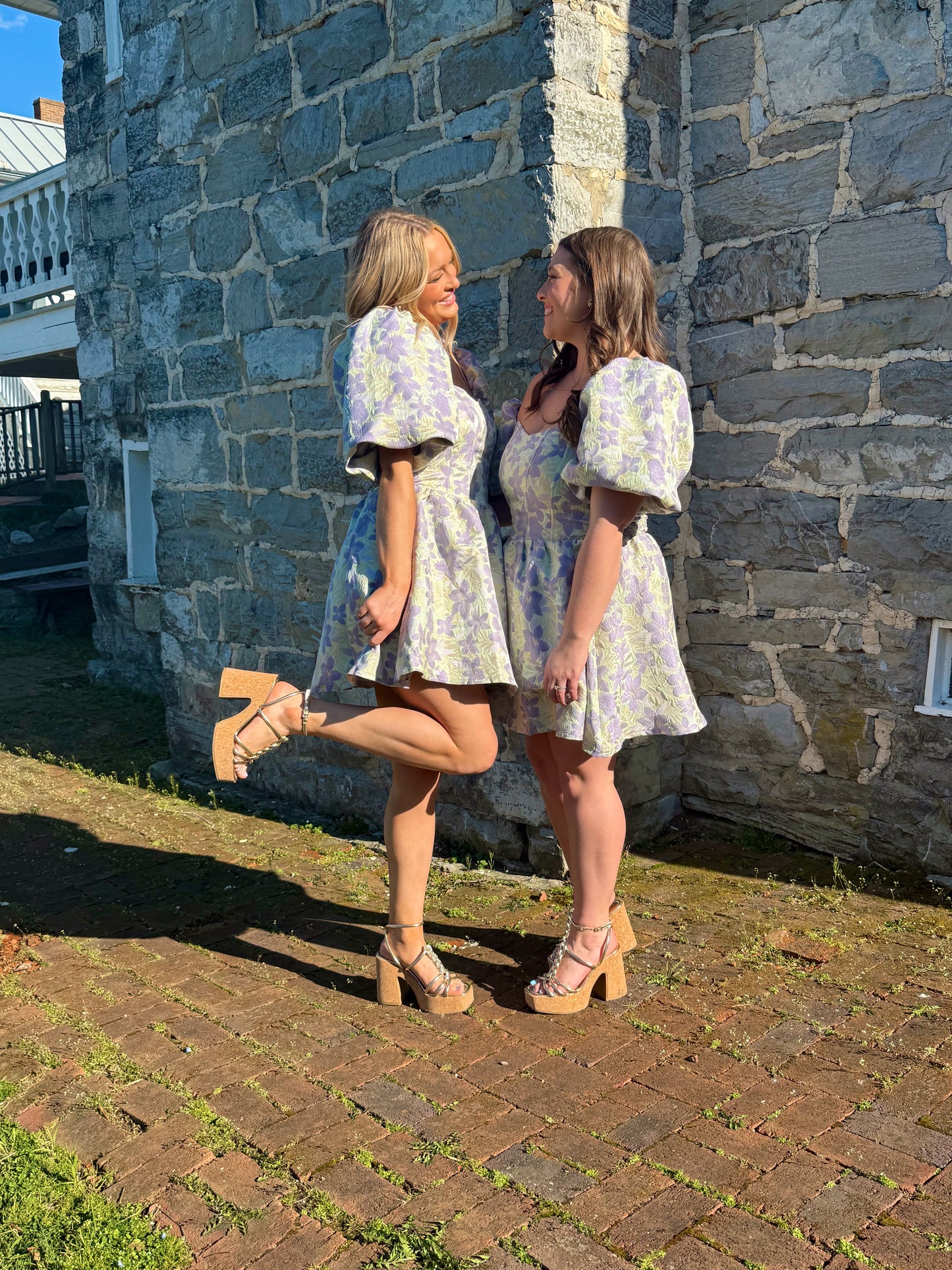 Balloon Short Sleeve Floral Jacquard Mini Dress