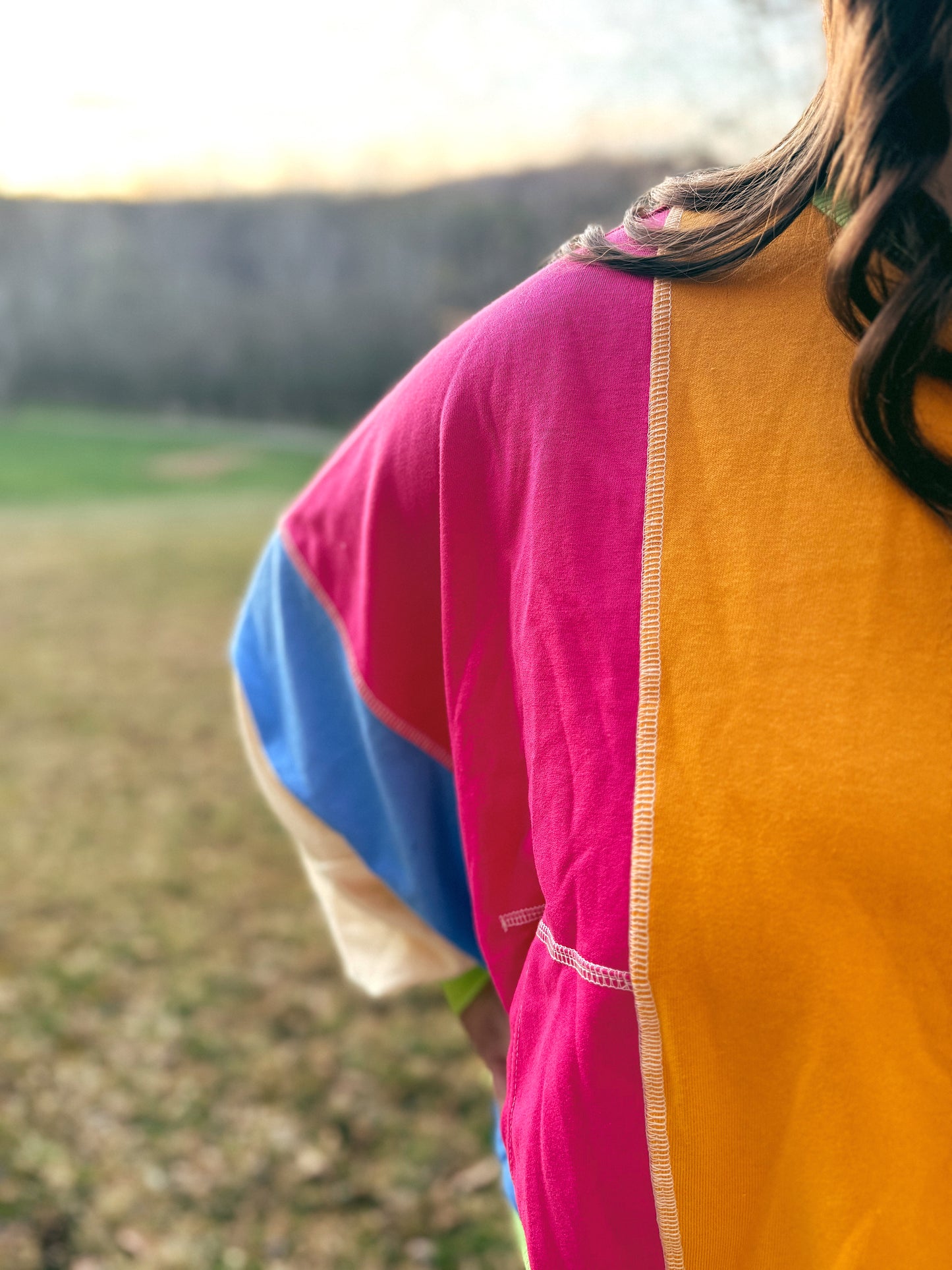 Colorblock Patchwork Exposed Stitching Oversize Top