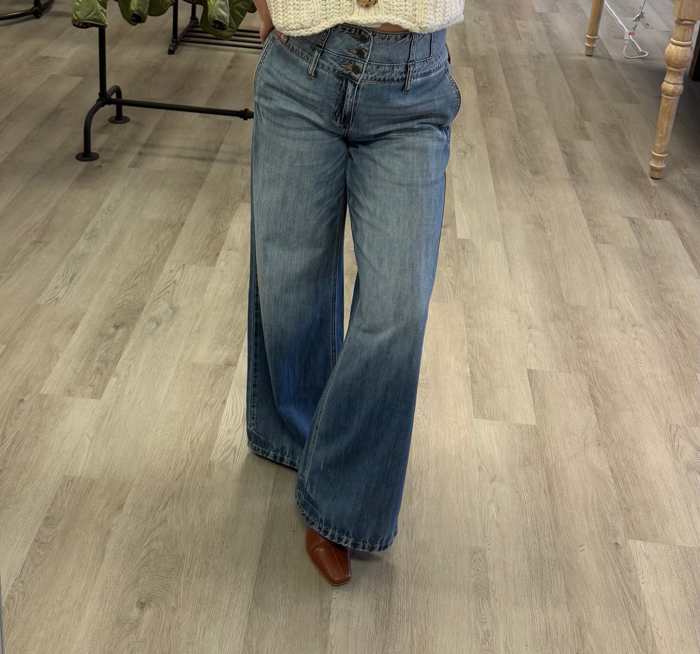 Wide Leg Denim with Corset Waistband