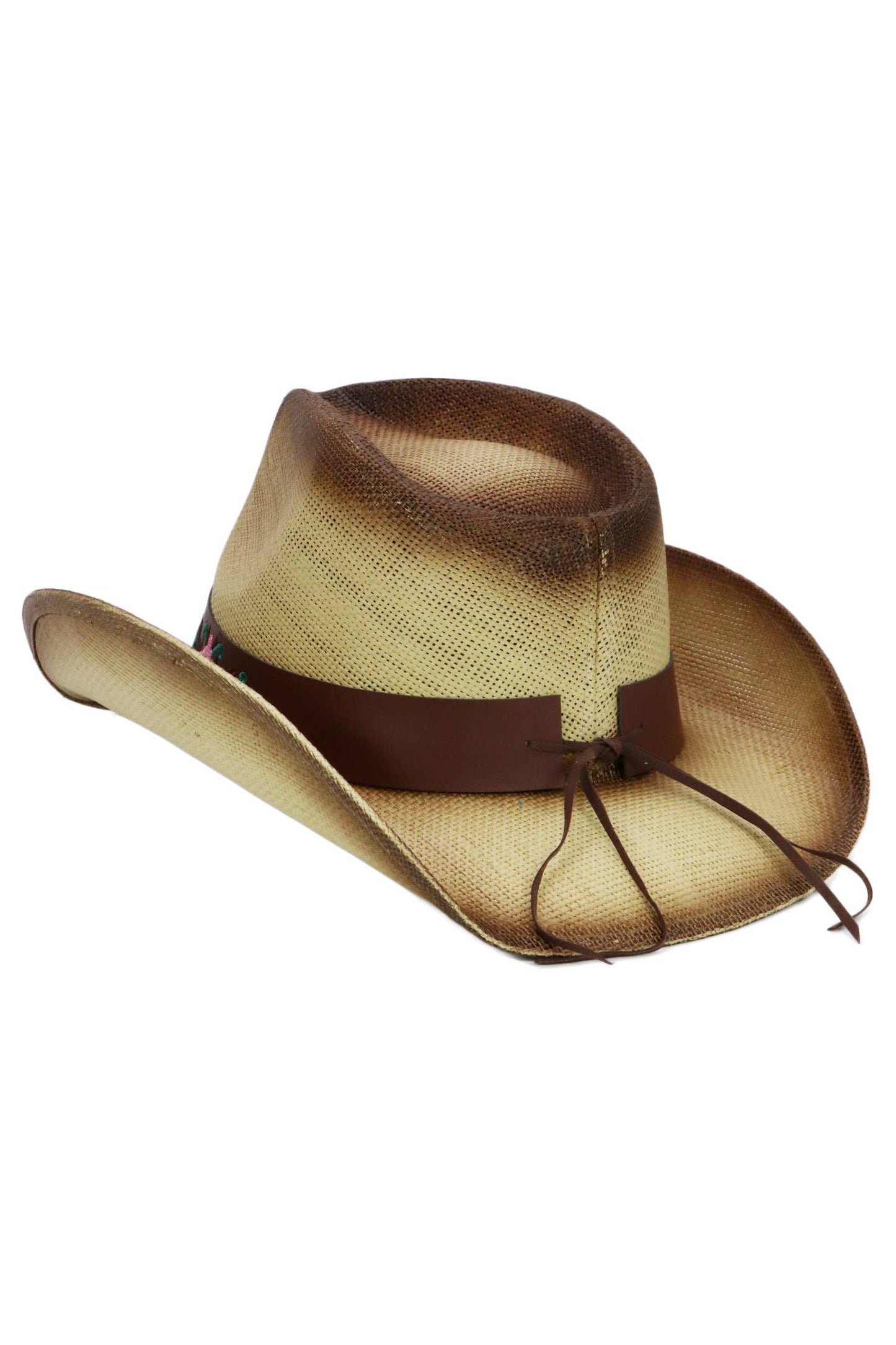Pink Rose Concho Belt Ombre Straw Cowboy Hat