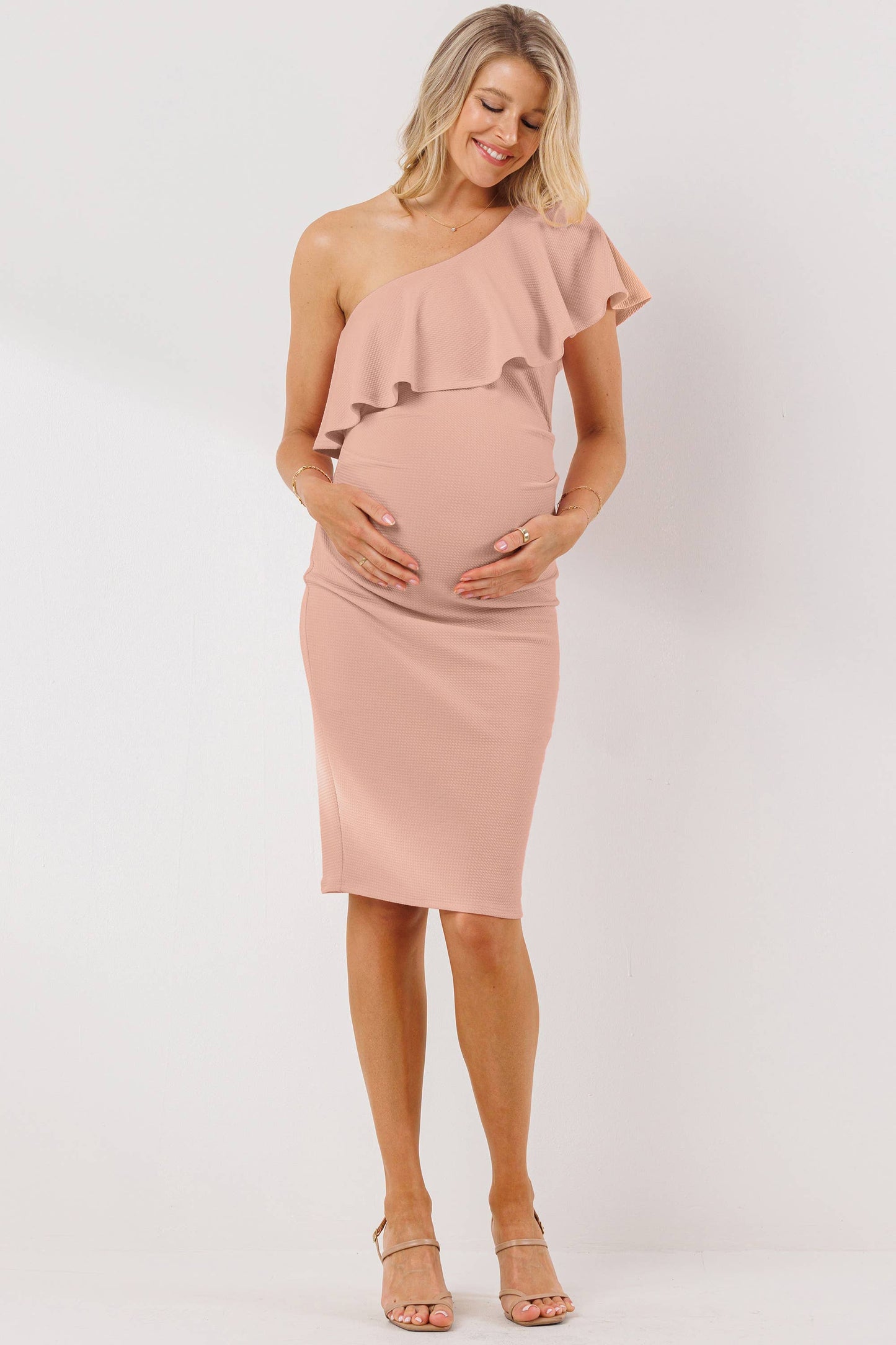 Ruffled One Shoulder Maternity Bodycon Dress