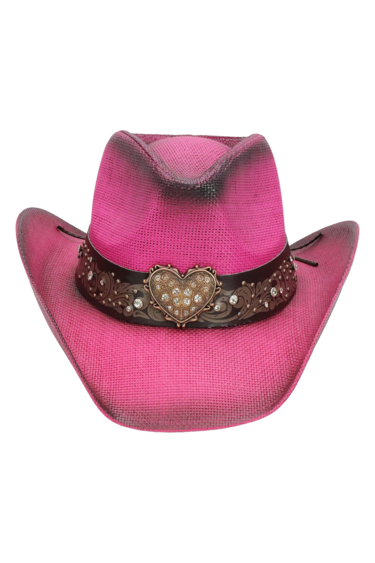 Heart Bling Rhinestone Belt Ombre Straw Cowboy Hat