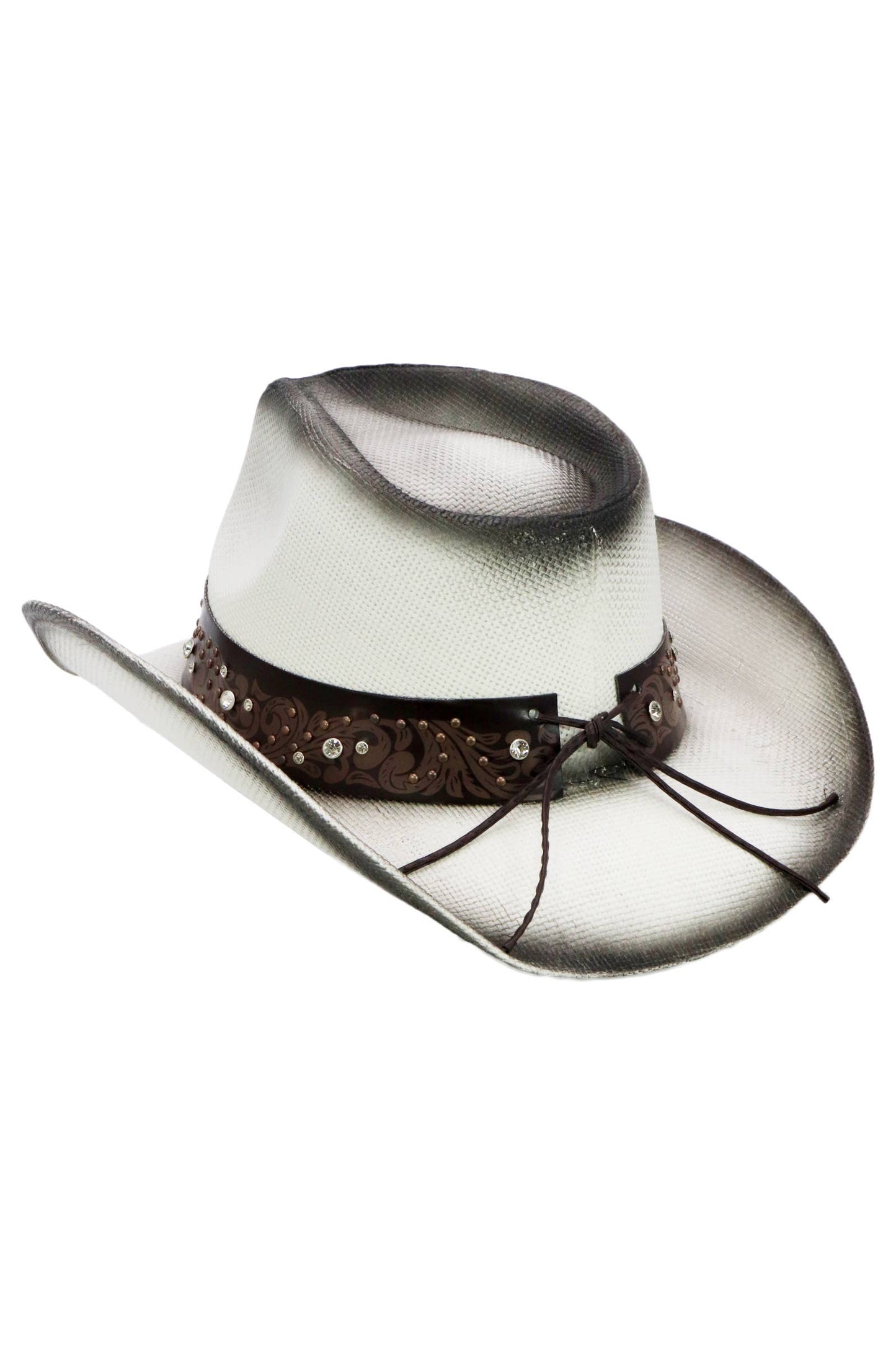Heart Bling Rhinestone Belt Ombre Straw Cowboy Hat