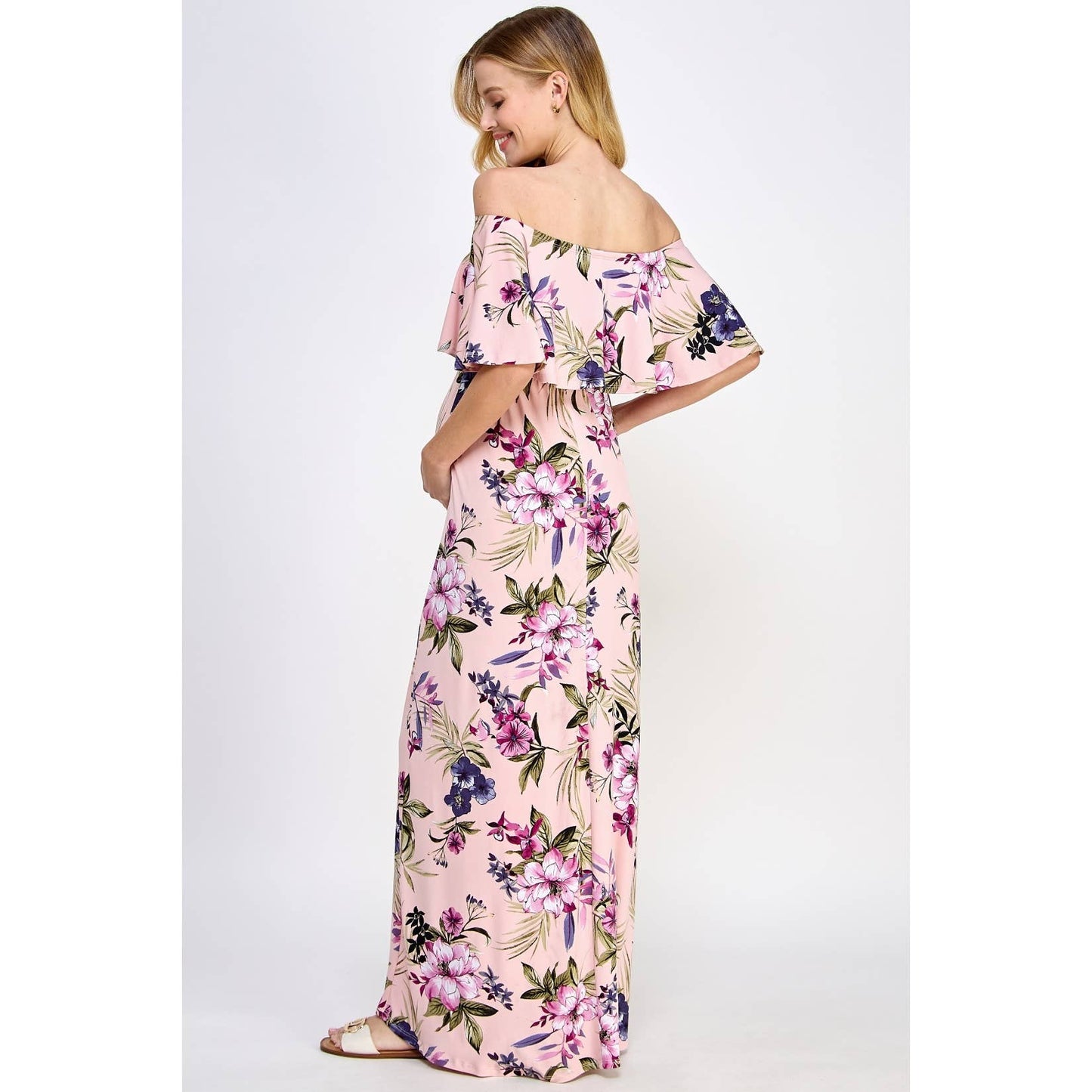 Ruffle Off Shoulder Maxi Maternity Dress