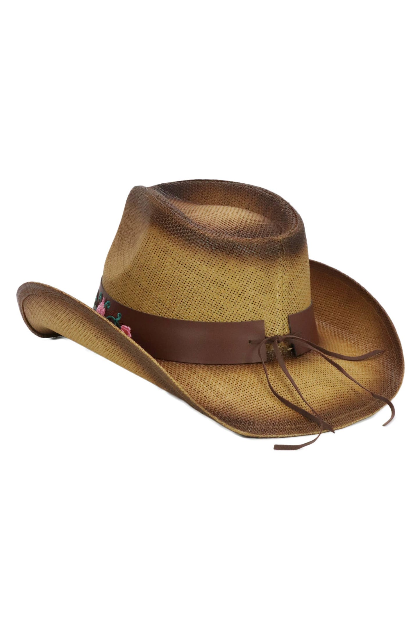 Pink Rose Concho Belt Ombre Straw Cowboy Hat