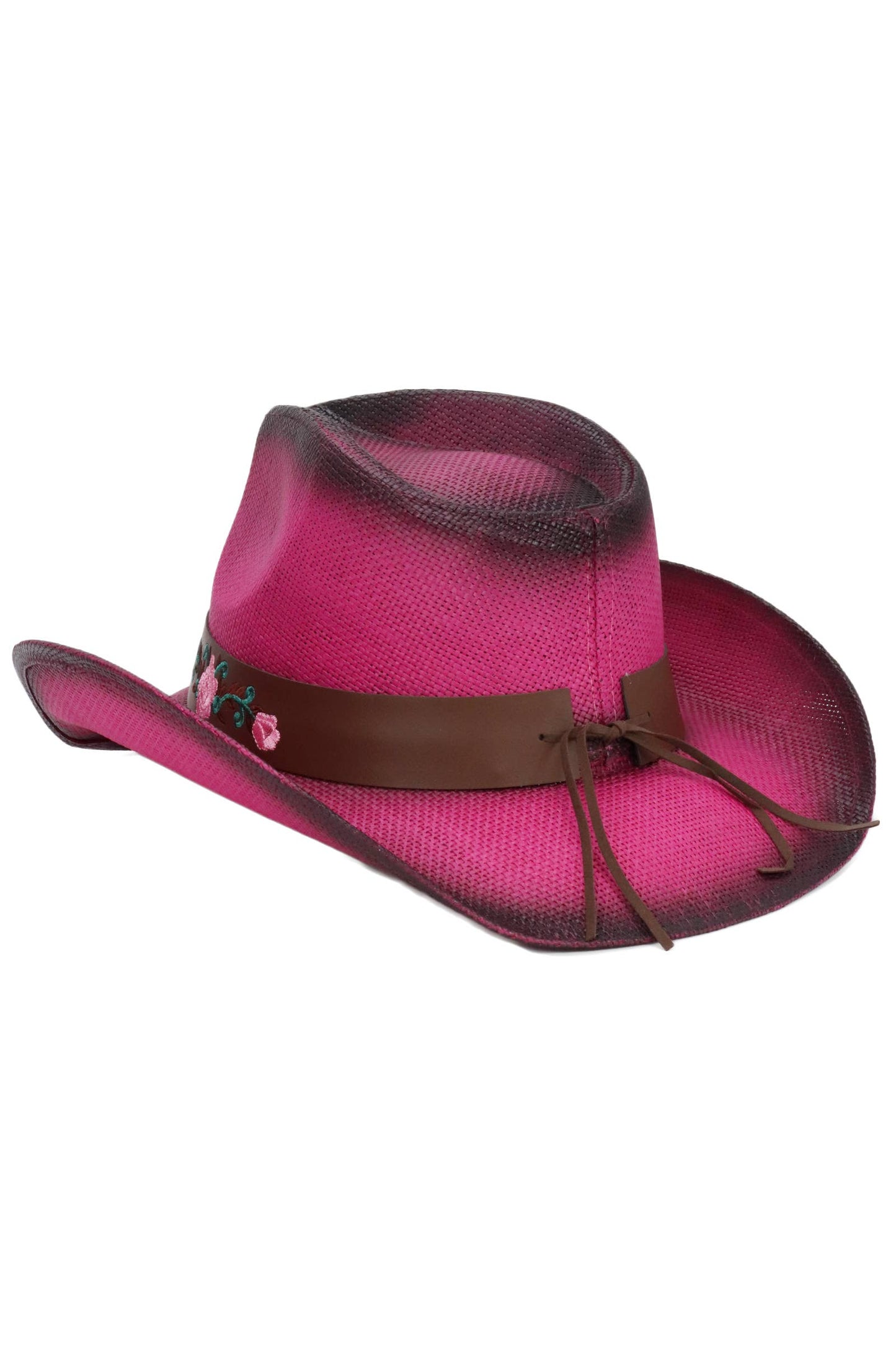 Pink Rose Concho Belt Ombre Straw Cowboy Hat