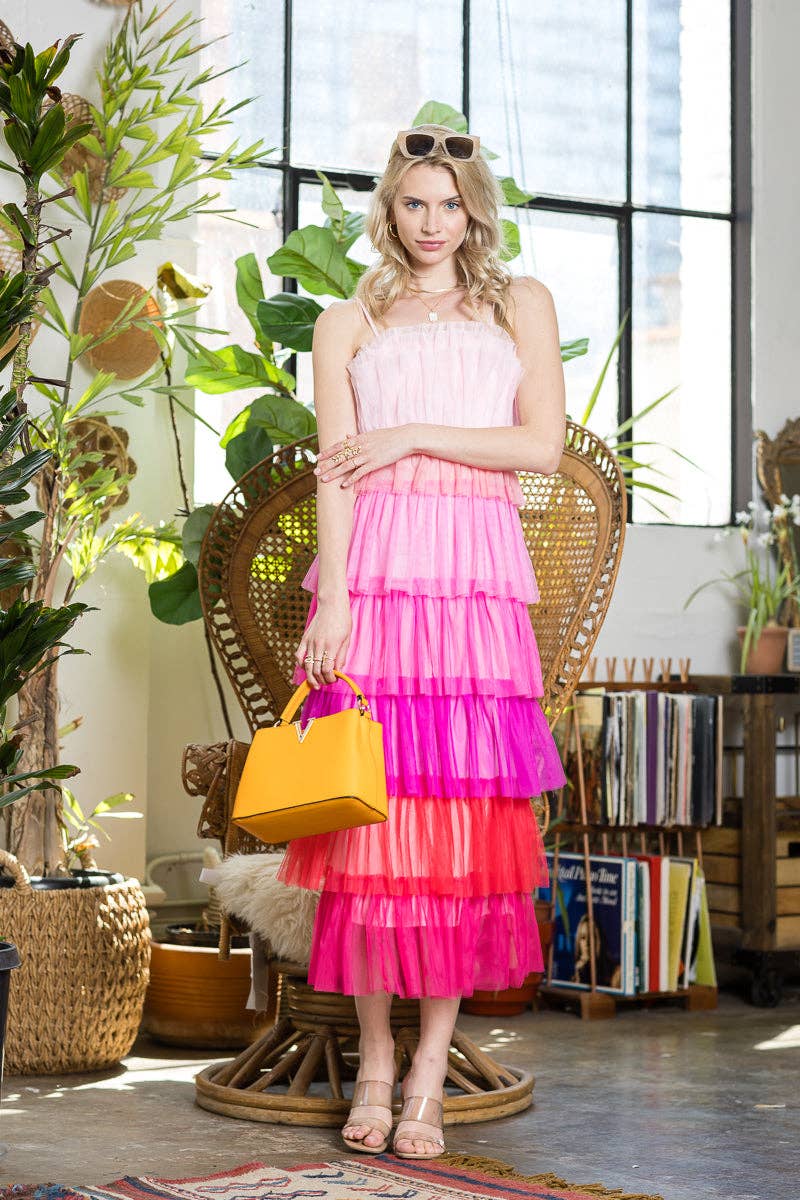 Pink Multi Tulle Midi Dress