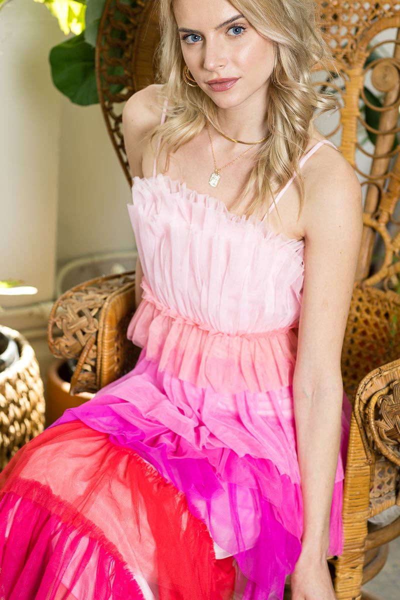 Pink Multi Tulle Midi Dress