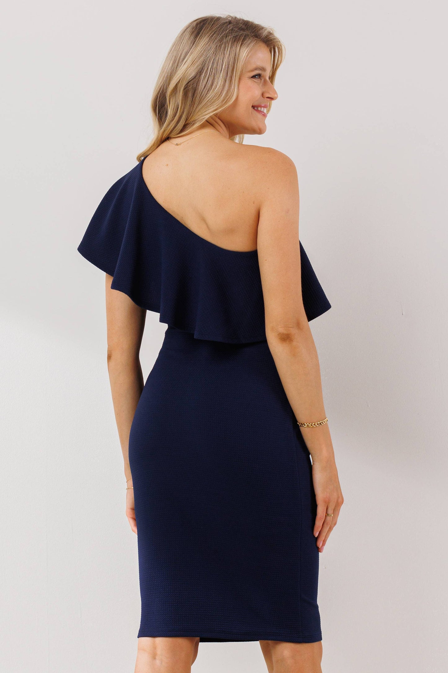 Ruffled One Shoulder Maternity Bodycon Dress