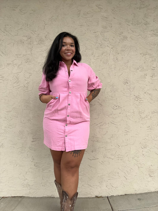 Plus Washed Color Denim Dress