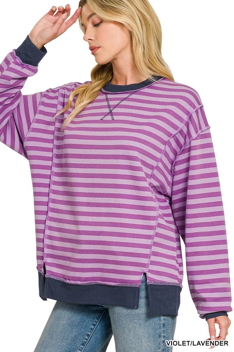 French Terry Striped Long Sleeve Pullover