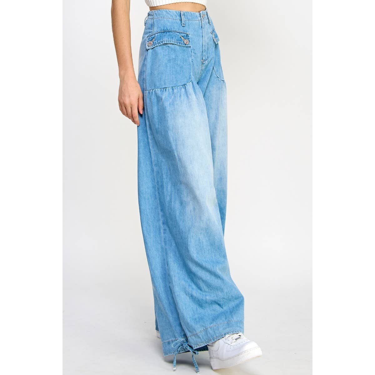 Ankle Drawstring Wide Denim Pants