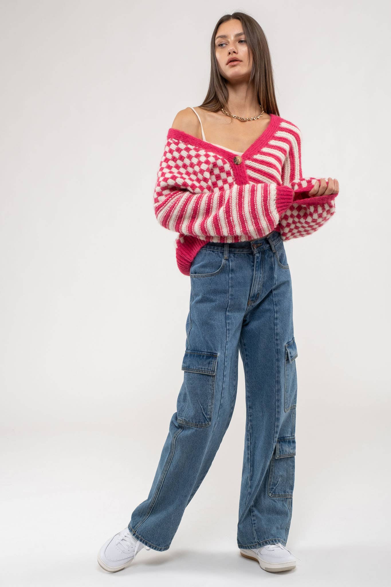 DROP SHOULDER KNIT CARDIGAN
