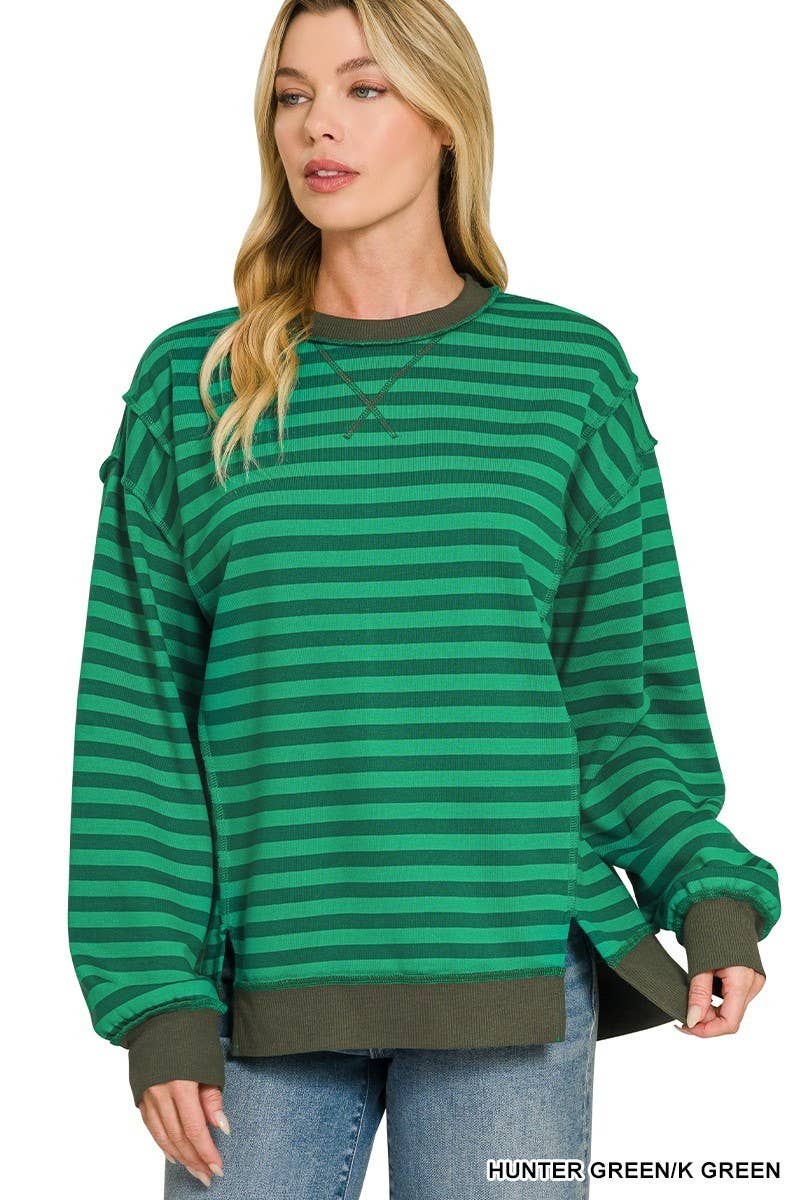 French Terry Striped Long Sleeve Pullover