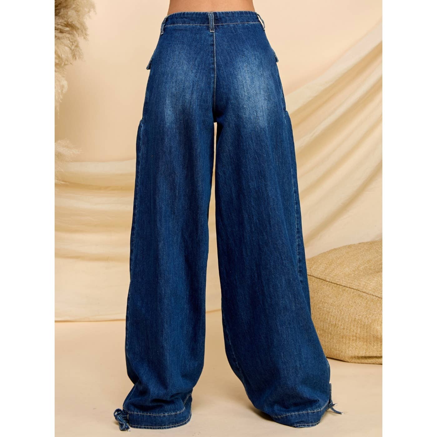 Ankle Drawstring Wide Denim Pants