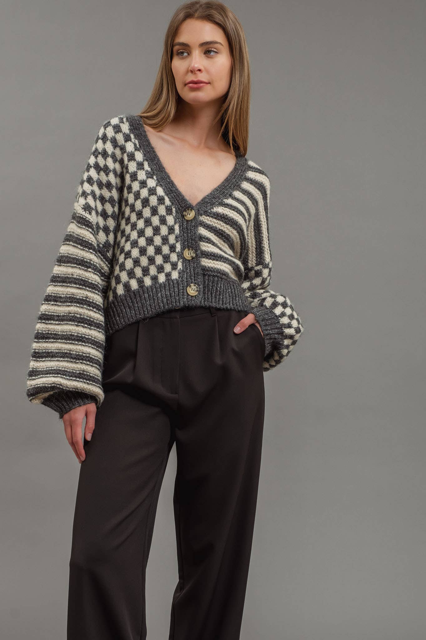 DROP SHOULDER KNIT CARDIGAN