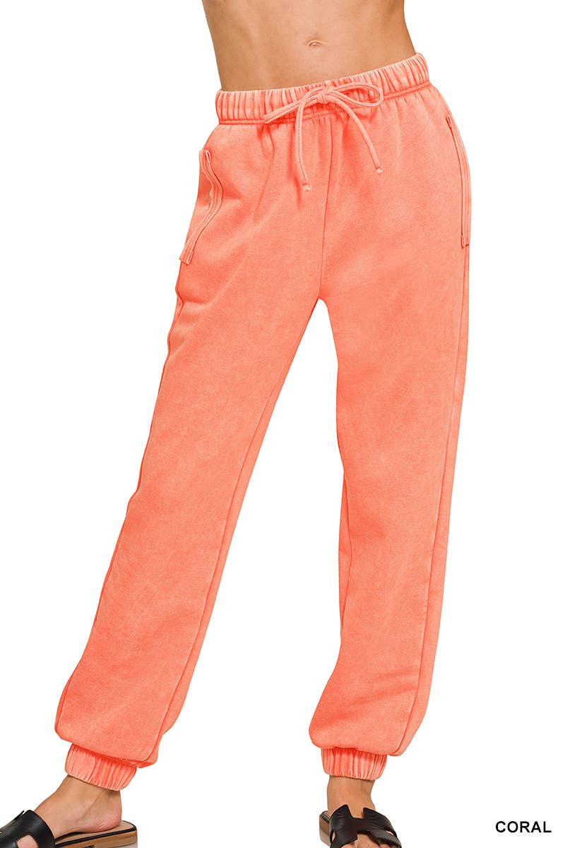 Acid Wash Fleece Sweatpants With Pockets