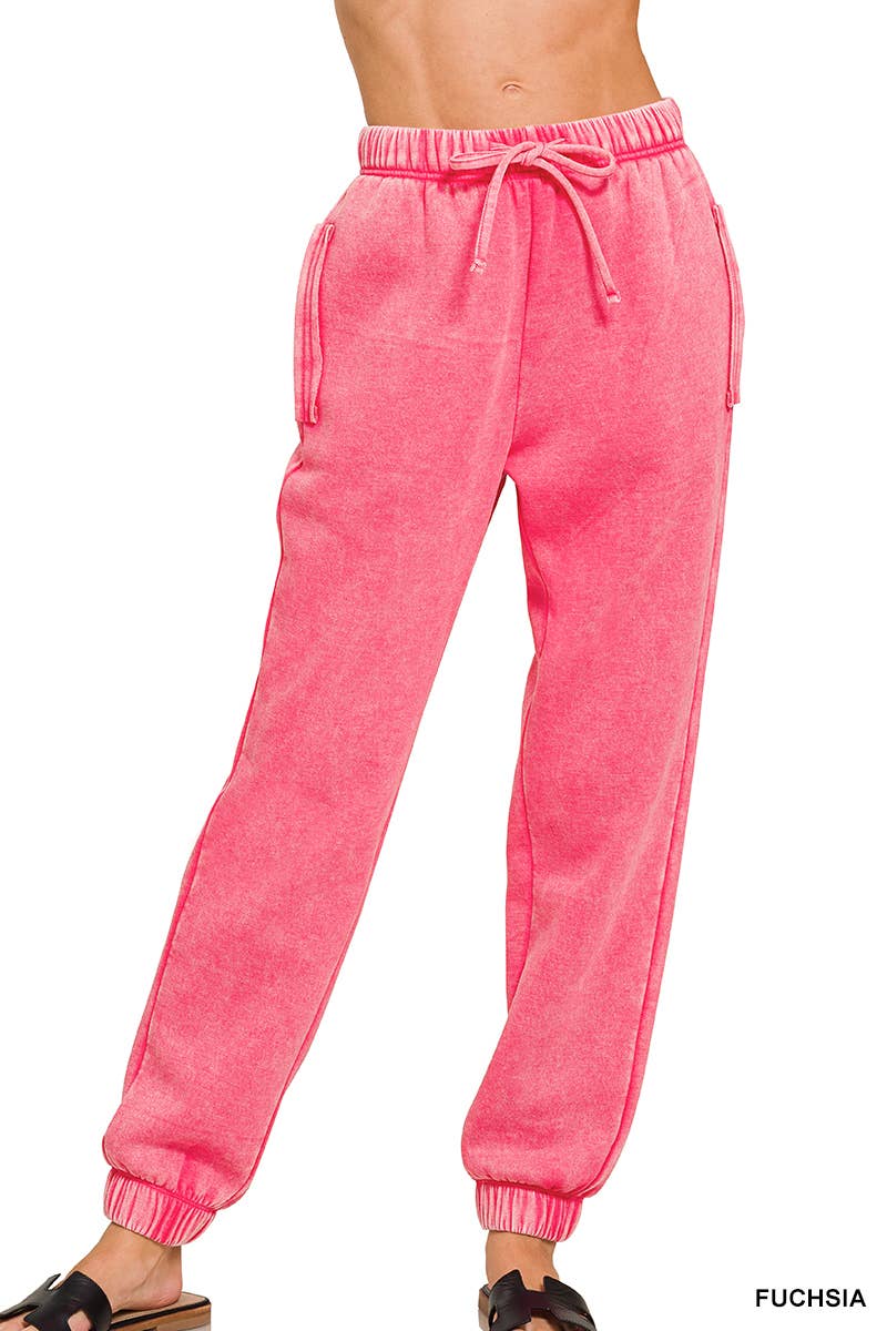 Acid Wash Fleece Sweatpants With Pockets