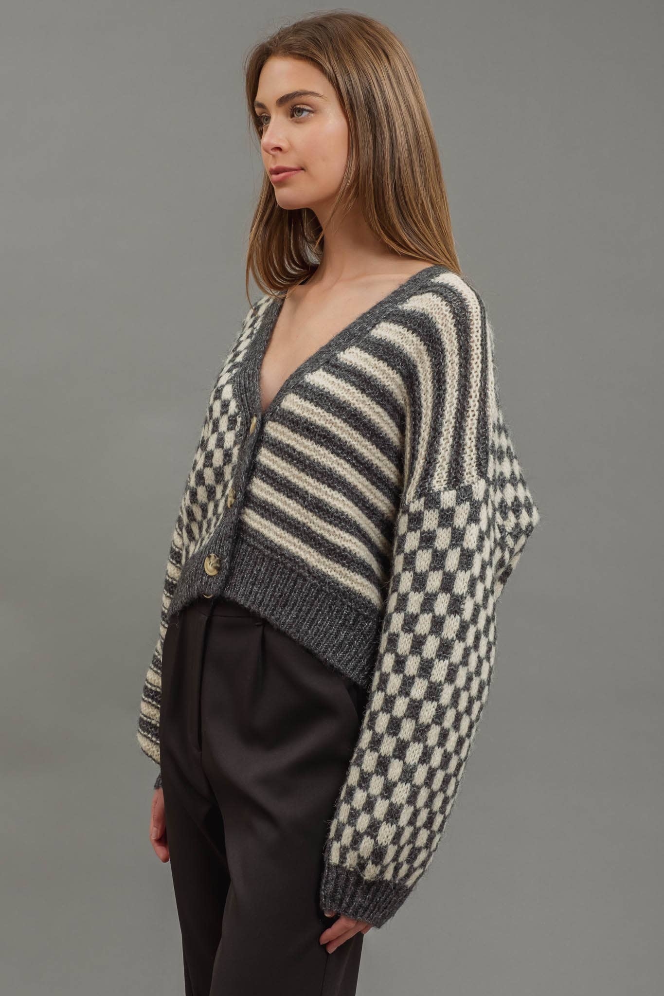 DROP SHOULDER KNIT CARDIGAN