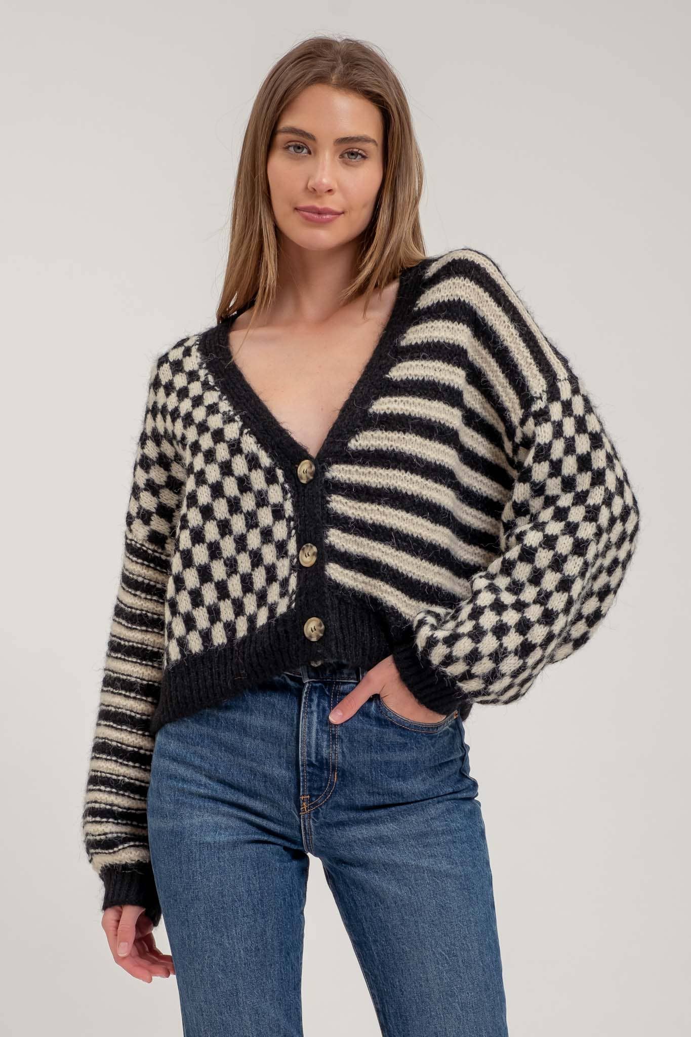 DROP SHOULDER KNIT CARDIGAN