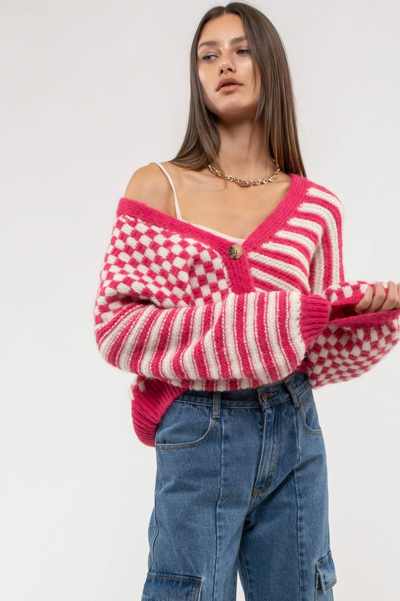 DROP SHOULDER KNIT CARDIGAN